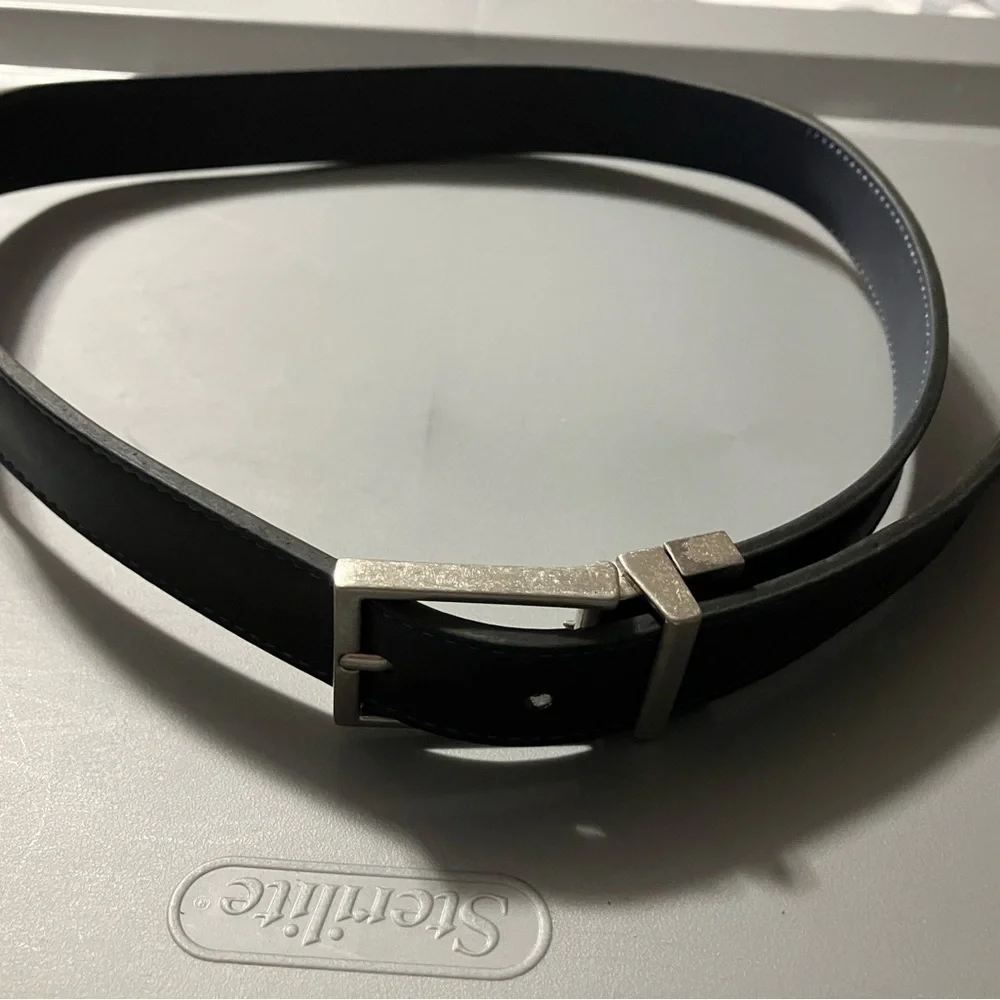 Black Leather Belt with Silver Buckle